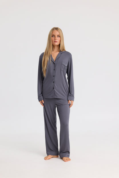 Long Pyjama Set in Charcoal