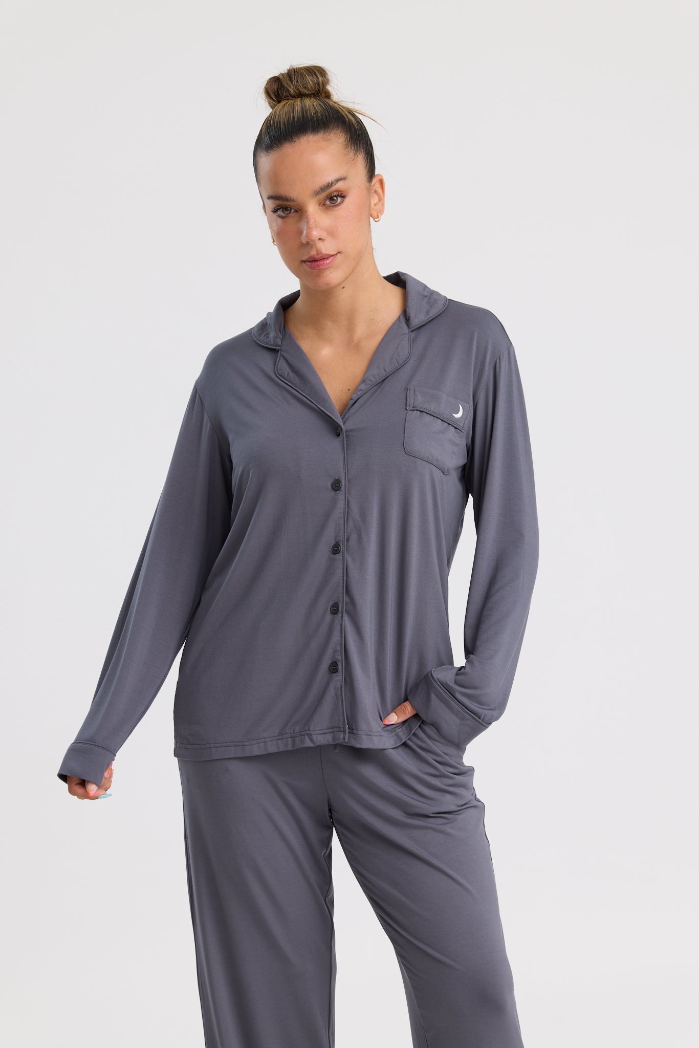 Long Pyjama Set in Charcoal